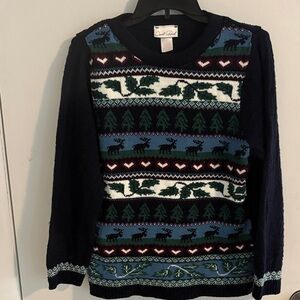 Carol Reed Navy Woodland Fair Isle Crewneck Sweater